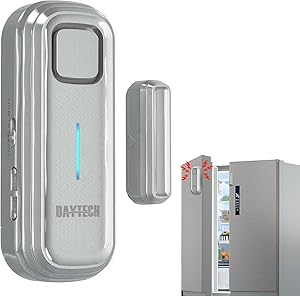 DAYTECH Alarma de puerta de nevera con retardo de 1/2/3/4 minutos cuando se abre la ventana, alarma de cierre de puertas, recordatorio de sensor de puerta del congelador o timbre de 0 a 120 dB para