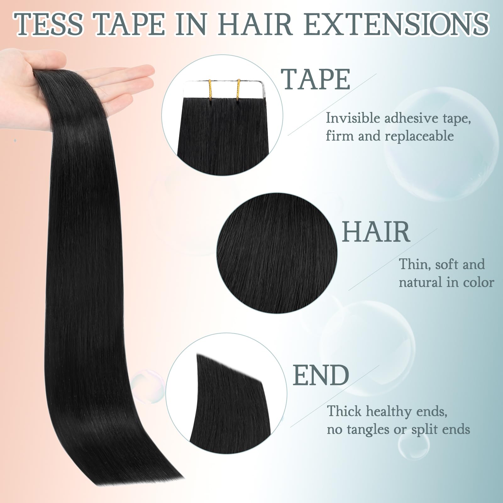 TESS Invisible Tape Hair Extensions Human Hair Real Hair Thin Type 10 Pcs 15G Lightweight For Highlight Straight Short - Image 3