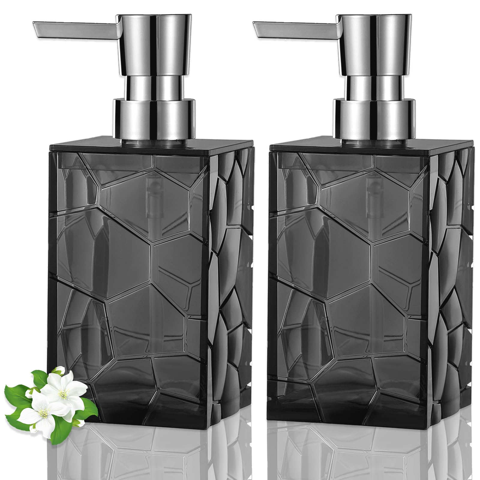 Hand Soap Dispenser, Clear Acrylic Plastic Liquid Pump Bottles Refillable Lotion Dispenser for Bathroom Decor Kitchen College Dorm, Grey 2 Pack