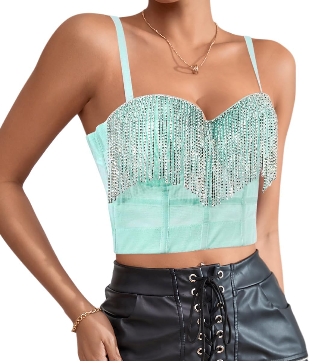 Erinaco Women's Rhinestone Diamond Tank Top Color Beaded Sling Tube Top Bustier Vest Crop Top Sexy Corset Bra Summer