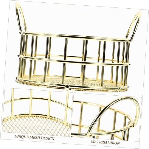 Miniatura 7 de STOBOK Caja de almacenamiento redonda de 2 piezas, cesta de almacenamiento de alambre de metal de escritorio con oreja de gato, bandeja de