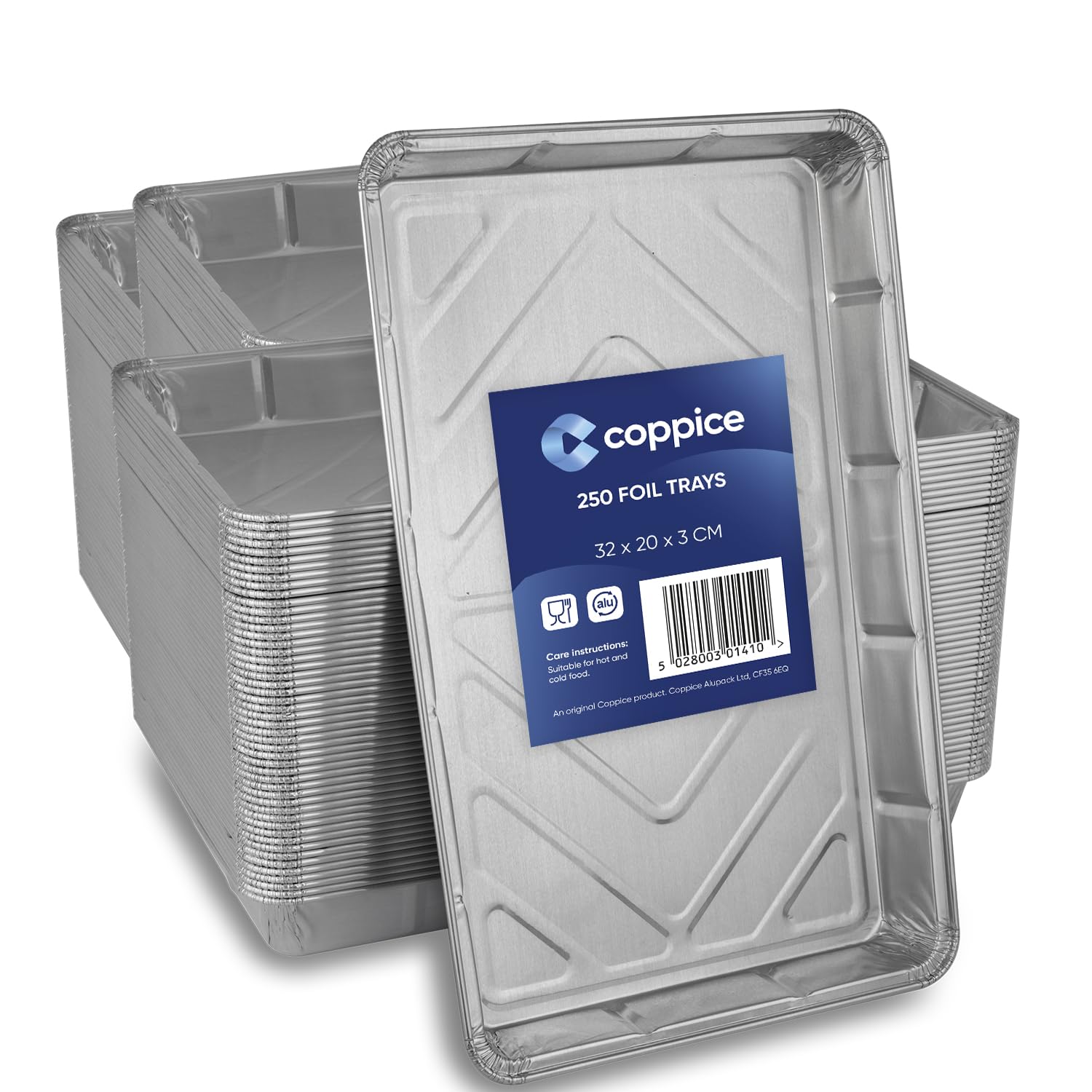 Coppice Aluminium Foil Tray for Baking, BBQ, Roasting, Grilling & Food Storage | 32cm x 20cm x 3cm | Freezer, Air Fryer & Oven Safe | 250 Trays