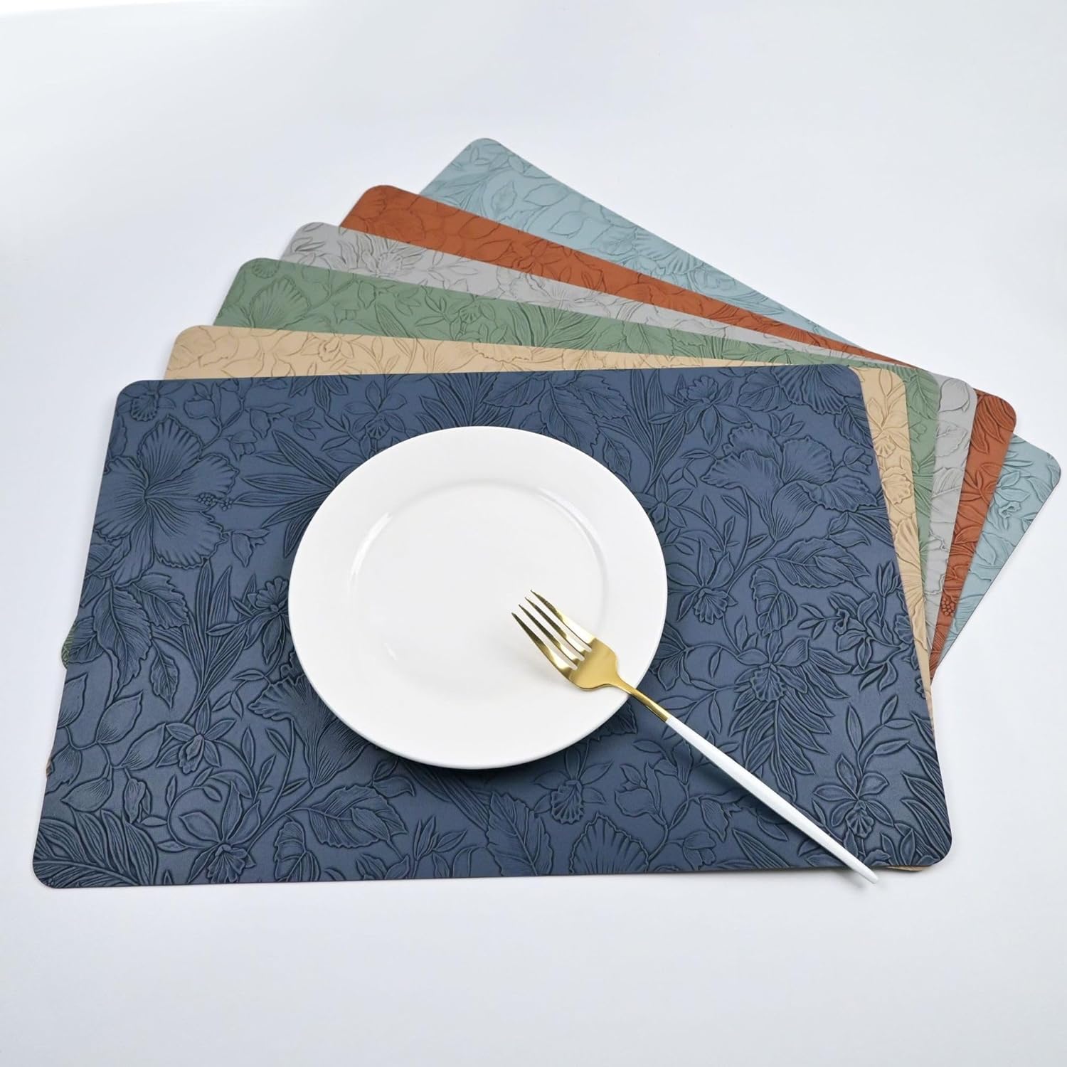 Floral Leather Placemats Non-Slip Western Heat Insulation Table Mats Coasters Home Hotel