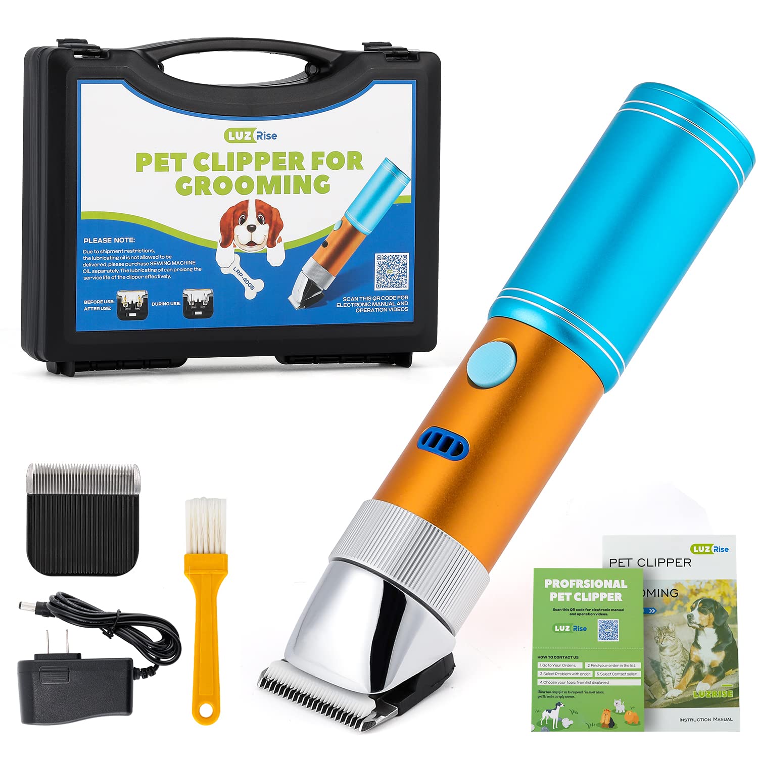 Tosatrice per cani senza fili da 400 W con batteria ricaricabile in standby da 5 h, a basso rumore < 50 db, kit di rasoi per animali domestici, con 2 lame affilate e staccabili da 3 mm e 6 mm,