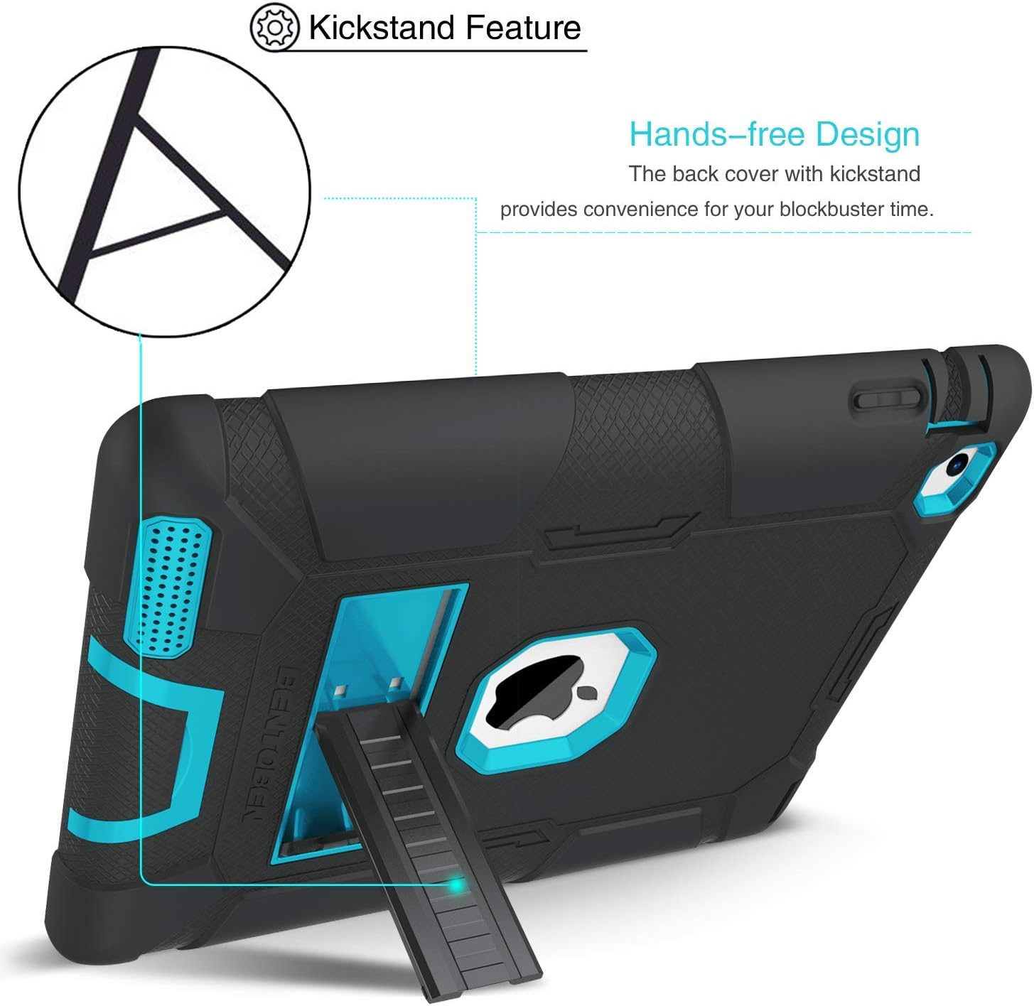 iPad 2 Case, iPad 3 Case, iPad 4 Case, BENTOBEN Kickstand Heavy Duty Rugged Shockproof High Impact Resistant Hybrid Three Layer Armor Full Body Protective Case for Apple iPad 2/3/4th Gen, Black/Blue