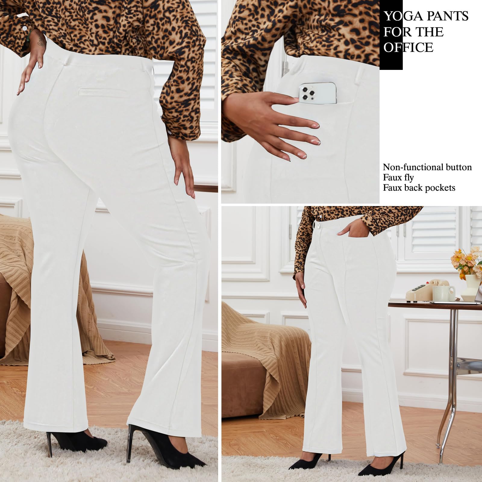 Pantalones de vestir elásticos sin arrugas de talla grande para mujer, pantalones de meter cómodos pantalones de oficina