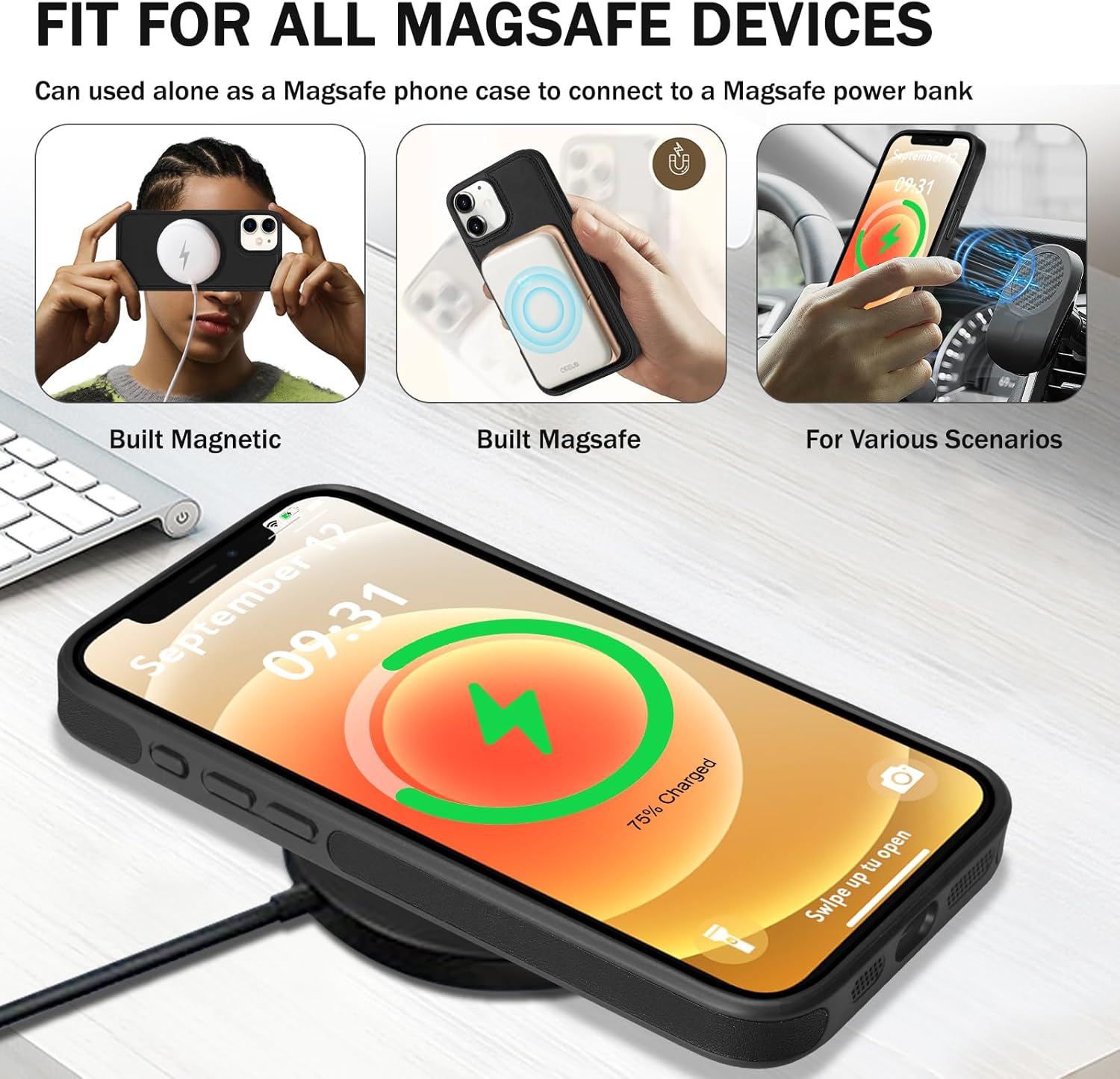 for iPhone 12 Wallet Case, 2-in-1 Detachable Phone Case, Card Holder RFID Blocking, Fashionable Faux Leather Card Slot & Folding Design (Black 6.1'')