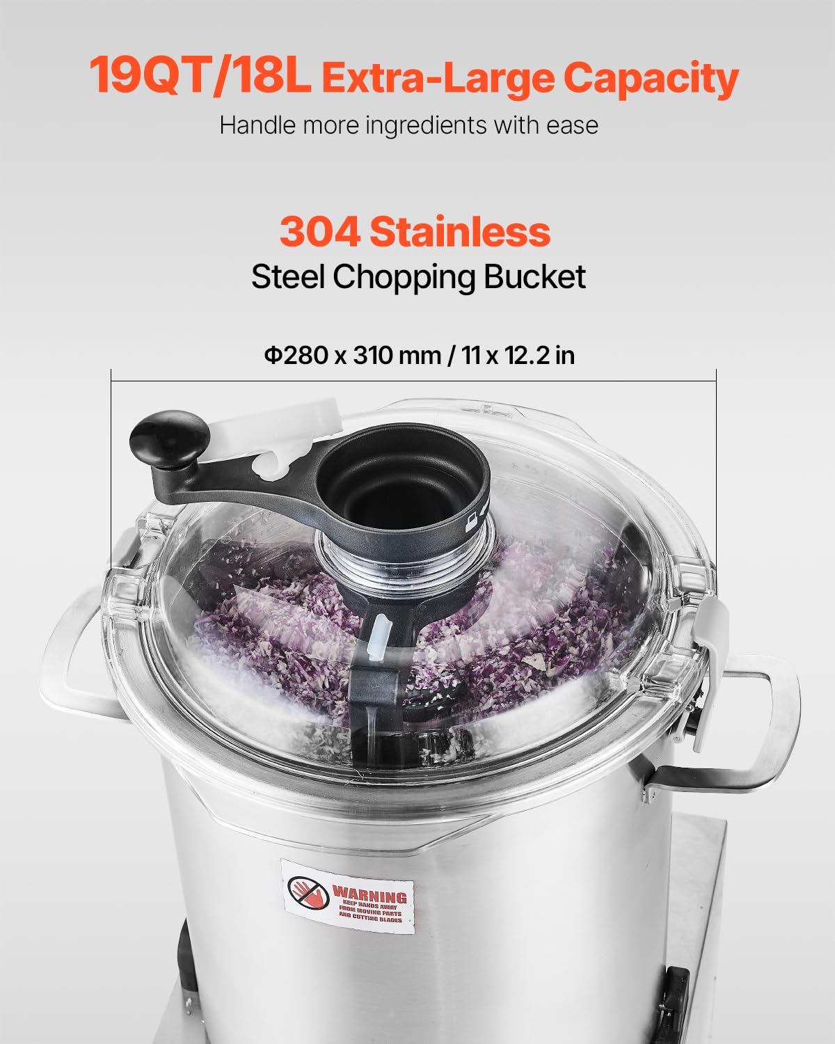 VEVOR Robot da Cucina e Tritatutto per Verdure, Robot da Cucina in Acciaio Inox per Uso Alimentare da 18 L con Lama Curva a S e Raschietto, Multifunzionale per Tritare Verdure, Frutta, Cereali, Noci