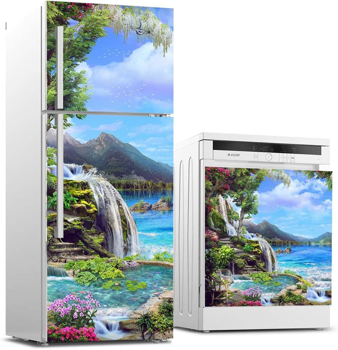 Buzdolabı ve Bulaşık Makinası Beyaz Eşya Sticker Kaplama Göl Çiçekler