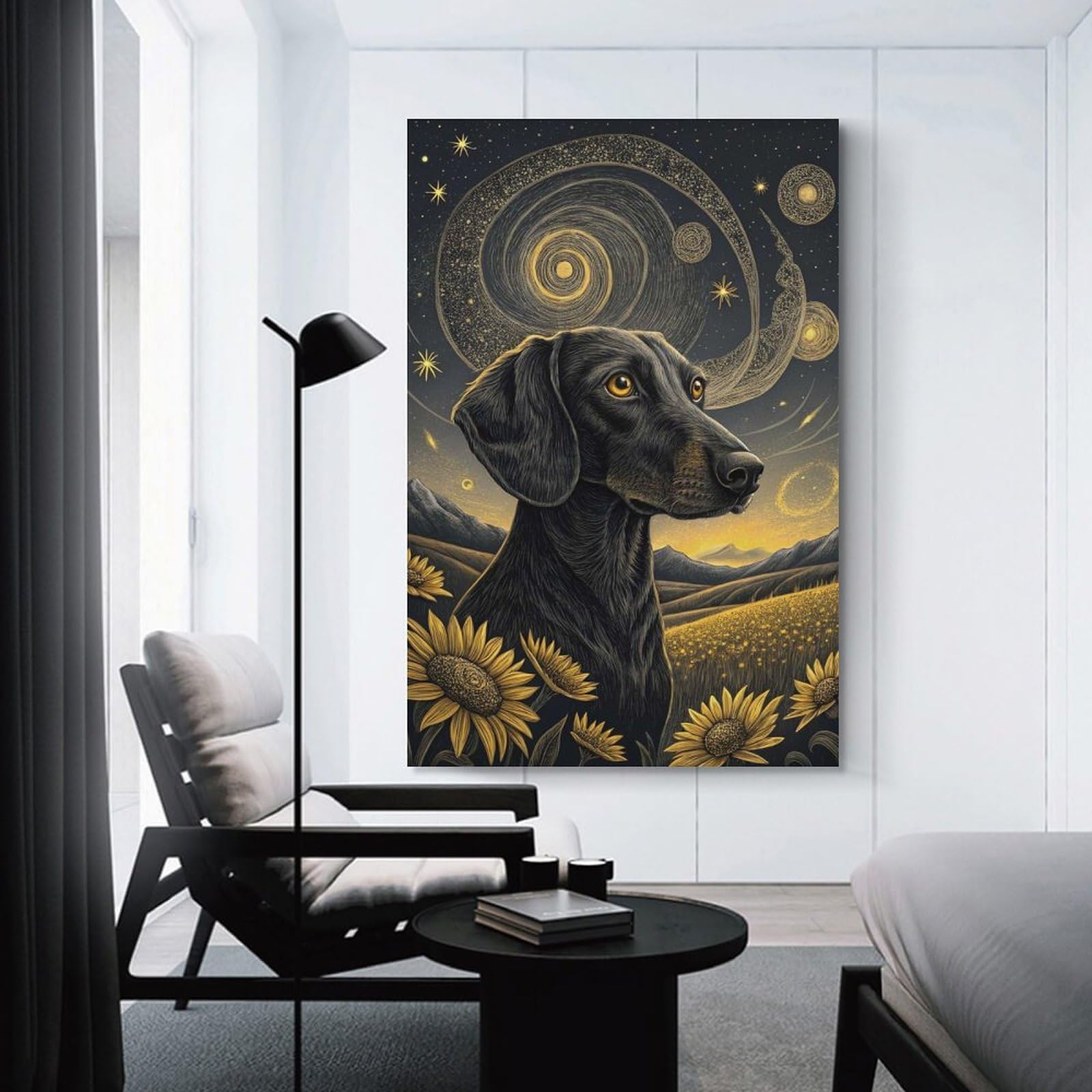 Junmoney Unframe-Style-13-1 Dachshund In A Starry Field Wall Picture Print 24X36inch(60X90cm), For Calm Bedrooms, Home Corners Or Flats, Home Artwork With A Soft Interior Feel