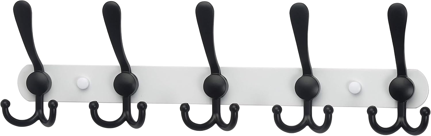 SKOLOO Wall Mounted Coat Rack Hook, 5 Tri Hooks - Heavy Duty Stainless Steel Coat Hooks for Hanging, Coat Hanger Wall Mount, Wave Point Hook Rack