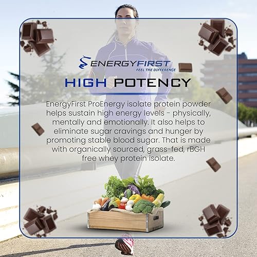 Miniatura 5 de Energy First - Polvo aislado de proteína de suero de leche alimentada con pasto natural chocolate 2 libras batido de suplemento ProEnergy para