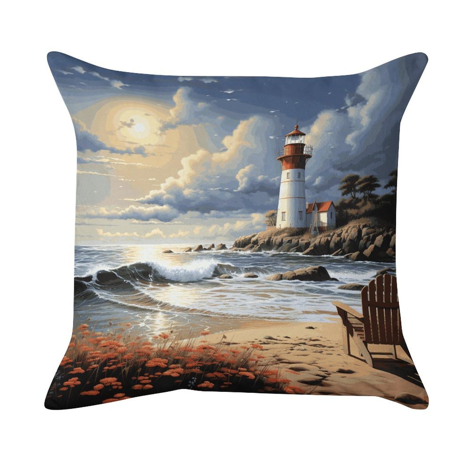 FekiLoot Sea Lighthouse Sandbeach Pillowcase Velvet Throw Pillow Cover Ultra Soft Lumbar Pillow Shells Square Cushion Cases with Zipper Luxury Cozy Pillows Shams for All Seasons