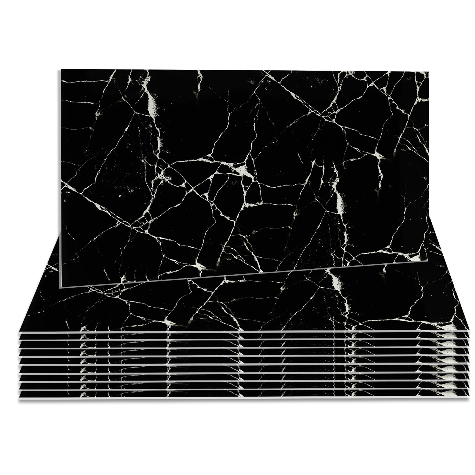 Takezuaa Marble Self Adhesive Wall Tile Stickers for Bathroom,20Pcs 30cmx60cm Black Stick on Tiles for Kitchen Walls,2mm Thicken PET Peel and Stick Waterproof