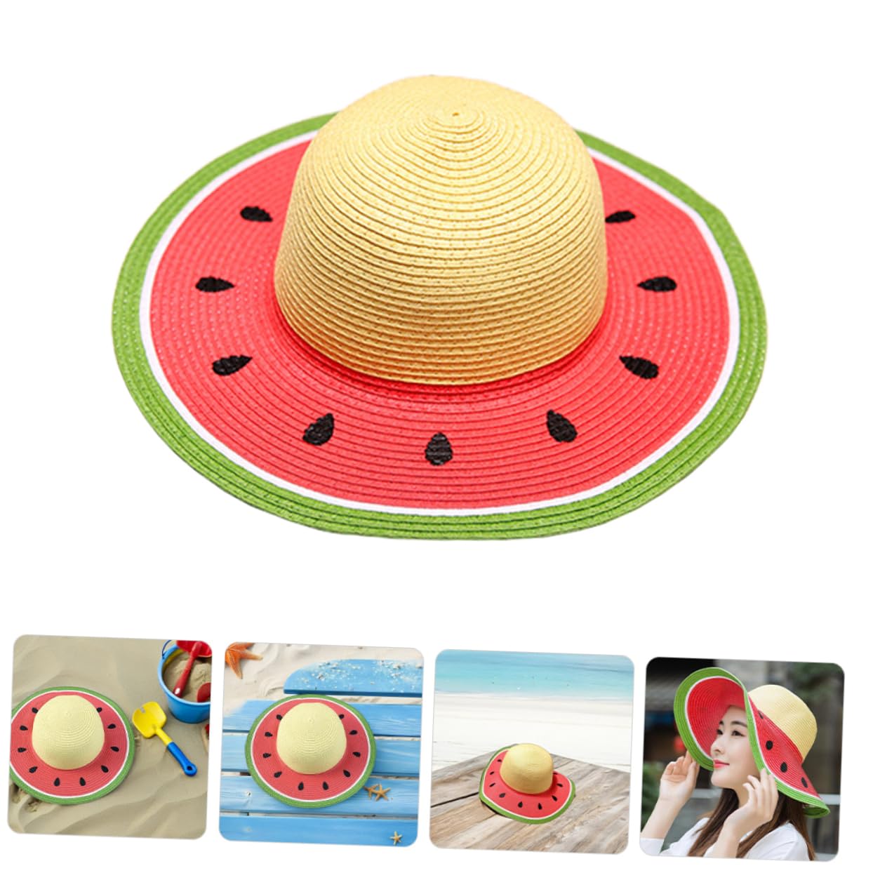 Hemobllo Sombrero Plegable y Transpirable ala Ancha Diseño de Sandía para Niña de Paja y Protección Solar Adecuado para Verano, Playa, Senderismo para Niños