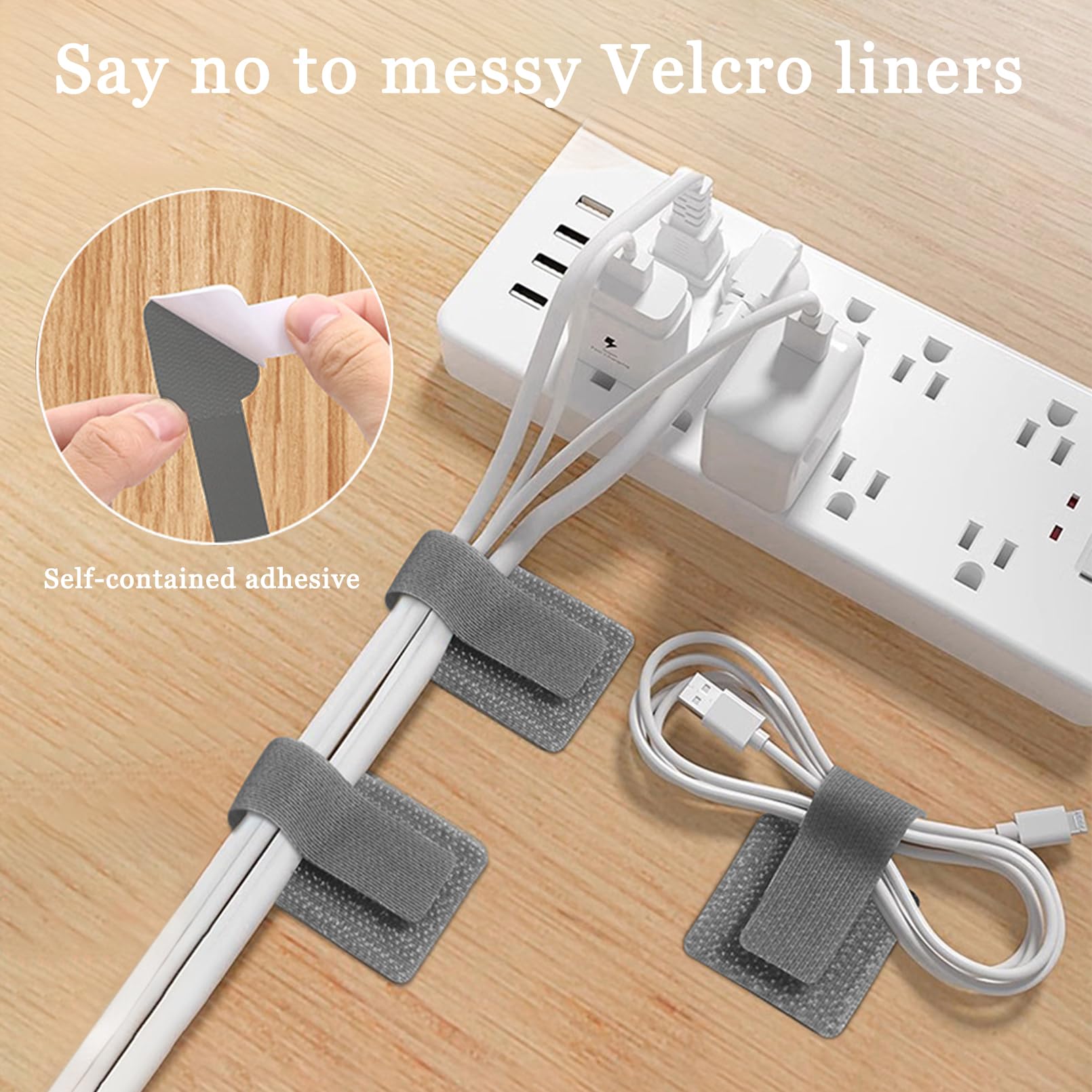 Organisateur De Cable Adhésif 50 Attaches Câble Auto-Adhésives - Crochet Et Boucle, Gris/Noir, Pour Bureau, Maison, Cuisine Crochet Cable