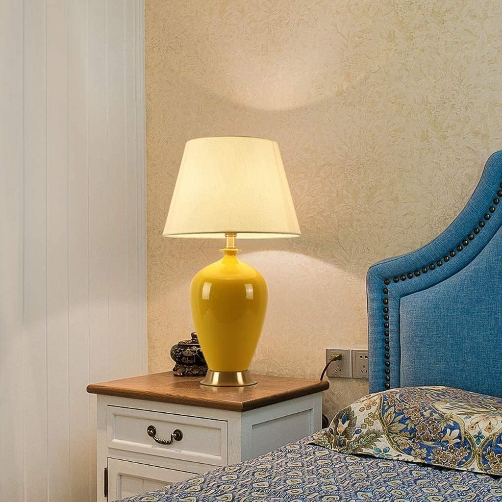 Lampa Stołowa Ceramiczna Lampa Stołowa Lampka Nocna W Stylu Amerykańskim Klosz Z Tkaniny Miedziana Podstawa Do Salonu Sypialni Do Domowego(Remote Control)