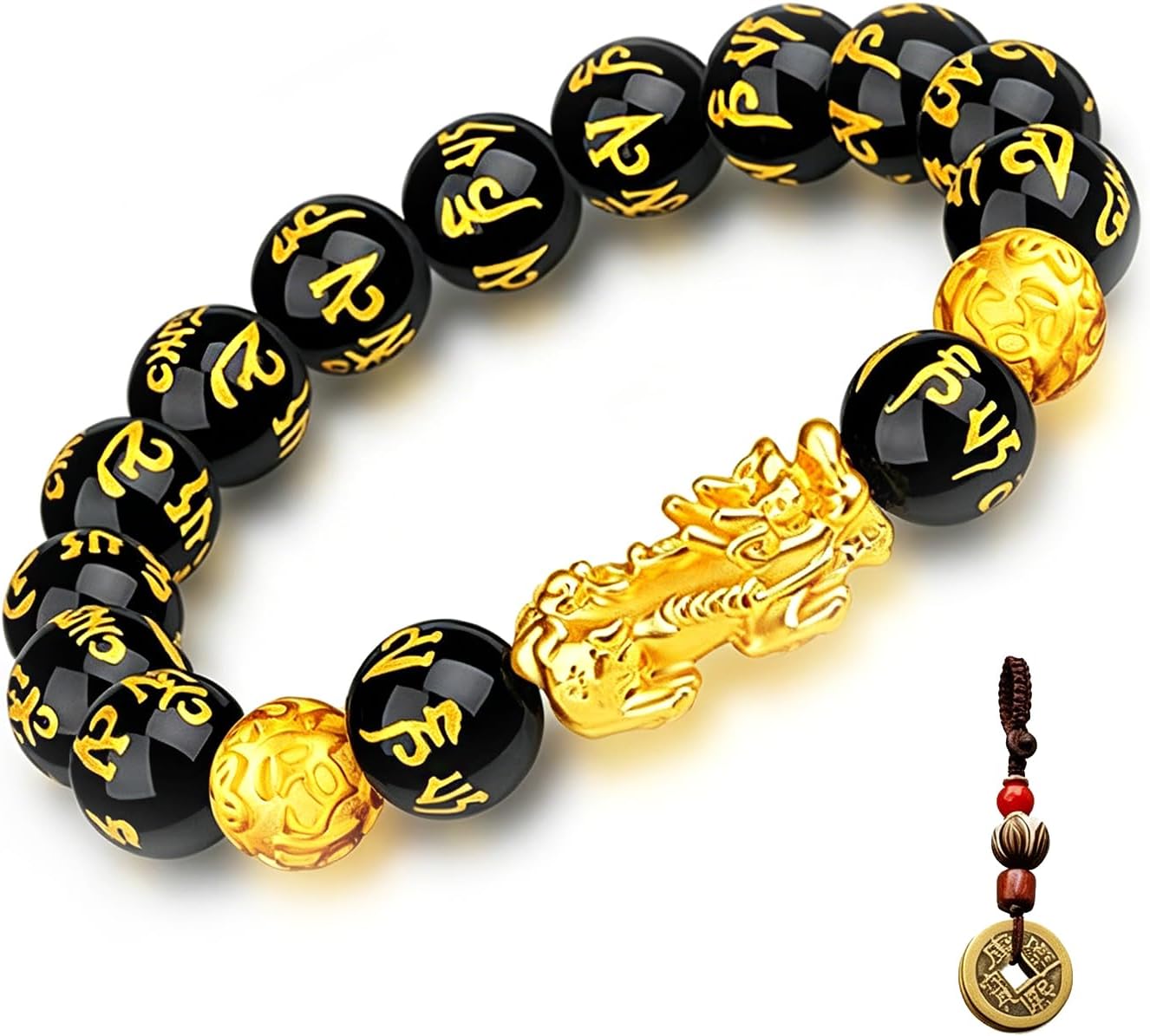 LIYAPEI Black Obsidian Bracelet for Men Women – Feng Shui Wealth & Spiritual Protection Beaded Bracelet with Pi Xiu for Luck, Healing Crystal Stretch Wrist Jewelry, Unisex