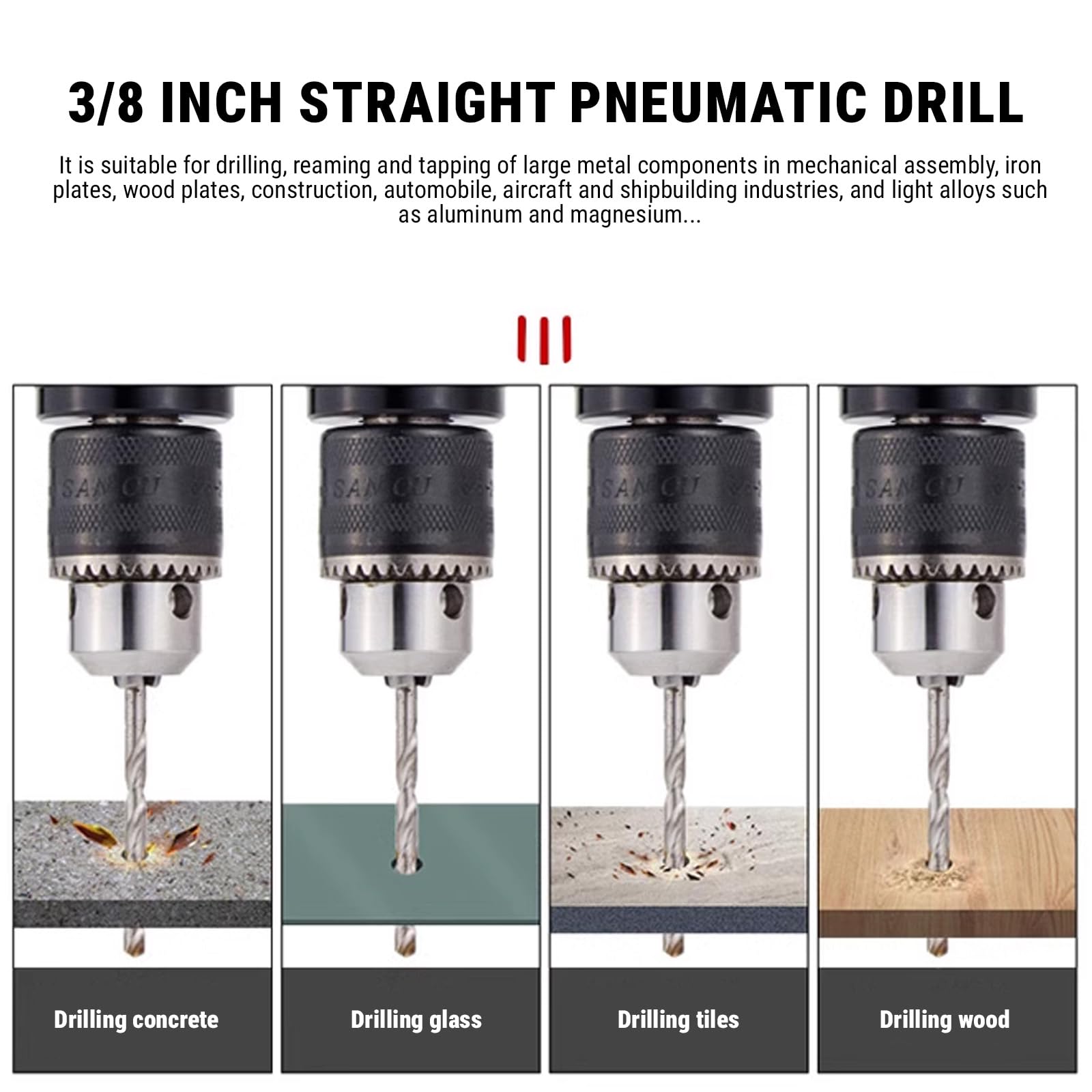 Trapano Pneumatico Per Trapano Ad Aria Compressa Dritto da 3/8 Pollici, 2200 Giri/min Trapano Ad Aria Compressa Per Perforazione Pneumatica Strumento Per Lucidatura Per Incisione Utensile Pneumatico P