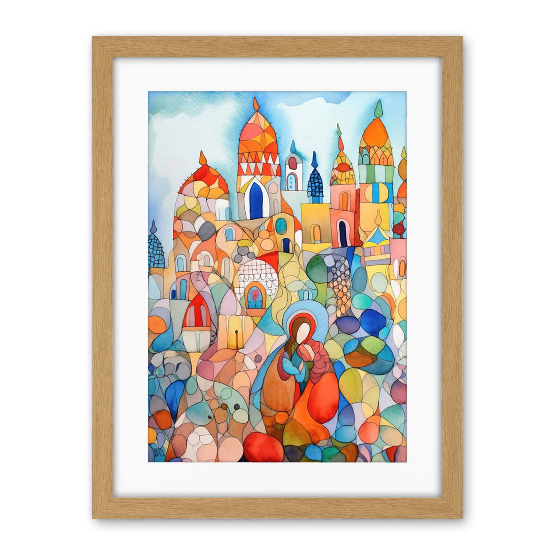 Artery8 Abstract Moroccan Cityscape Folk Art Artwork Framed Wall Art Print 18X24 Inch