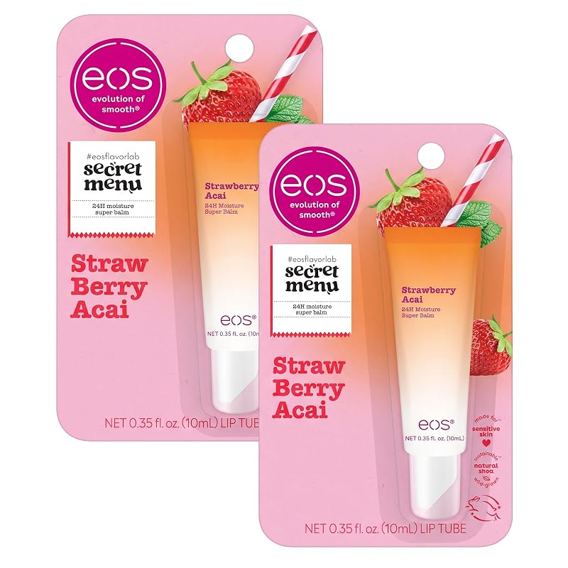 Bálsamo labial eos Strawberry Acai, 10,5 mL, Pacote com 2