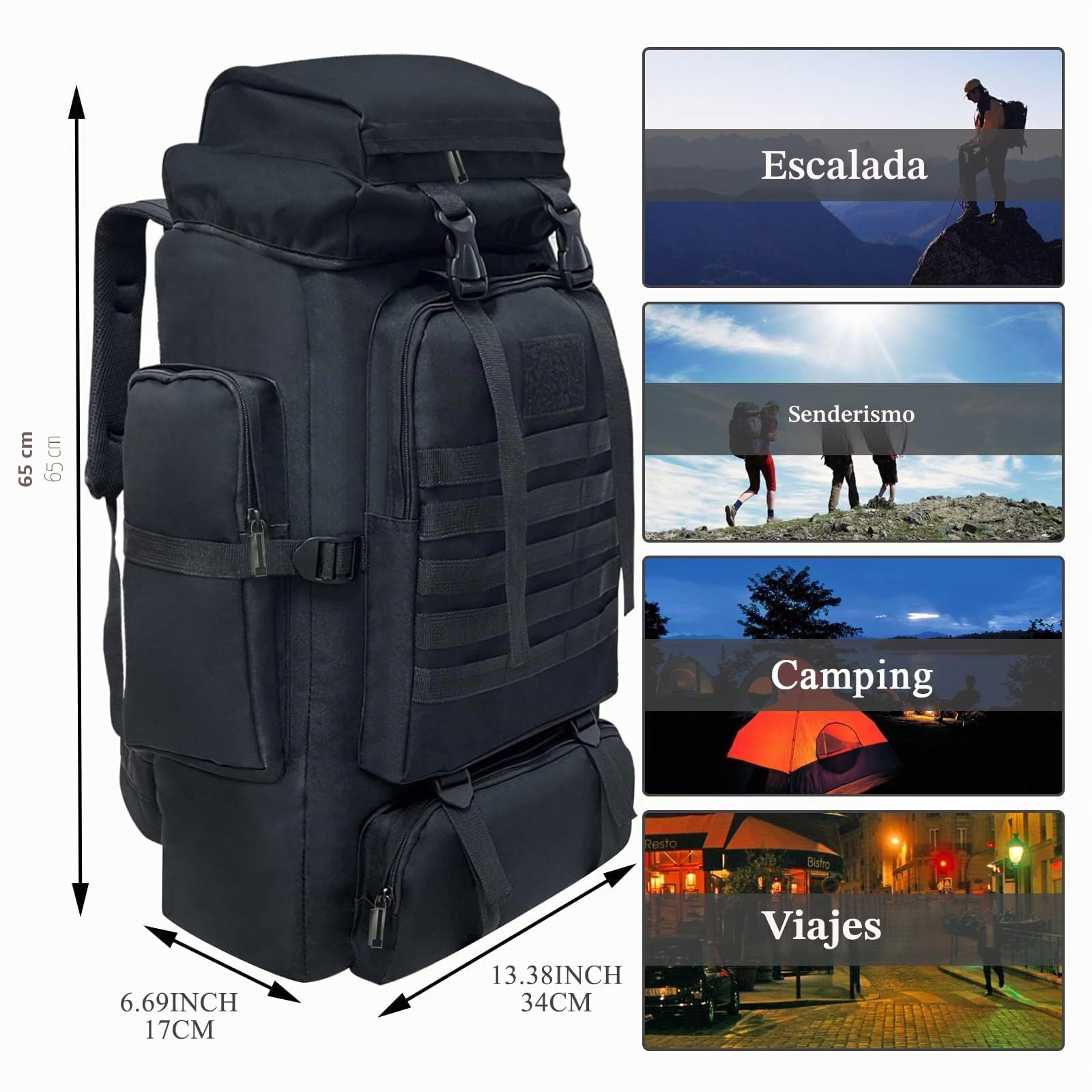 80L-100L Mochila de Senderismo Mochila de Camping Mochila Molle Táctica Militar al Aire Libre de Gran Viaje Escalada Montañismo Mochila de Mano Mochila de Trekking para Hombres y Mujeres
