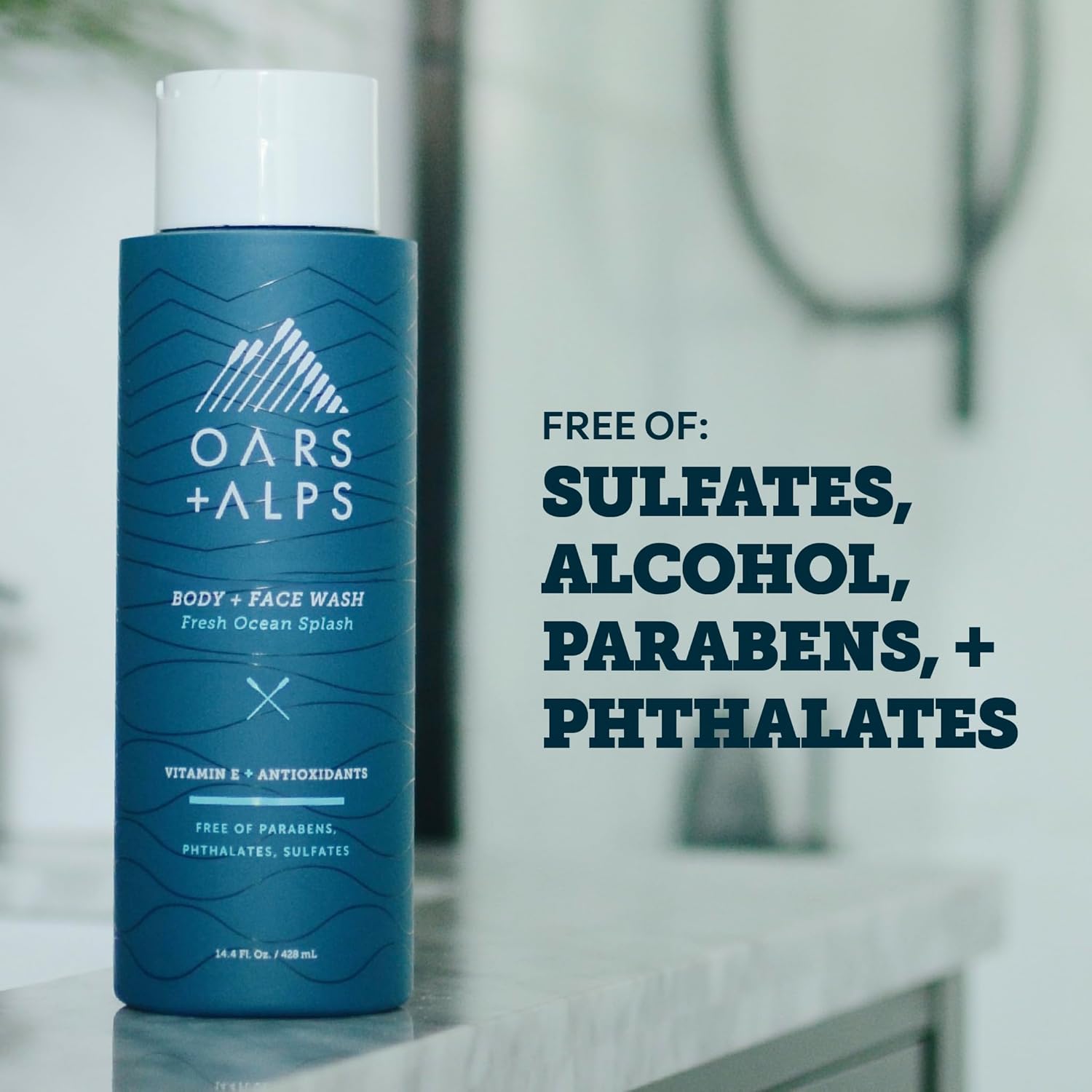 Oars + Alps Body Wash for Men, Mens Body Wash & Face Cleanser with Vitamin E & Antioxidants, Moisturizing, Paraben & Sulfate Free Cleanser, Fresh Ocean Splash, 1pk - Image 5