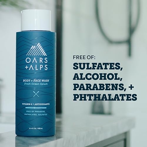 Miniatura 5 de Oars + Alps Body Wash for Men, Mens Body Wash with Vitamin E and Antioxidants, Moisturizing, Hydrating, Paraben & Sulfate Free Cleanser, Fresh Ocean