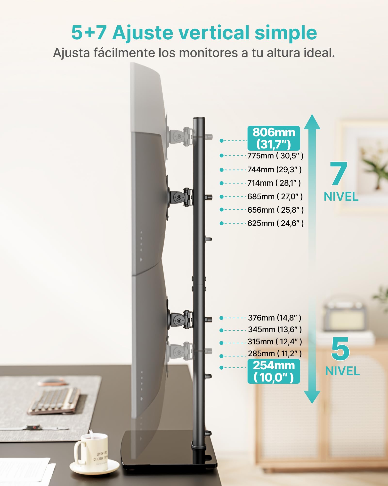 PEGZONE Soporte vertical doble para monitores 43,2-86,4 cm 17-34 pulgadas, VESA 75/100, 15kg por brazo