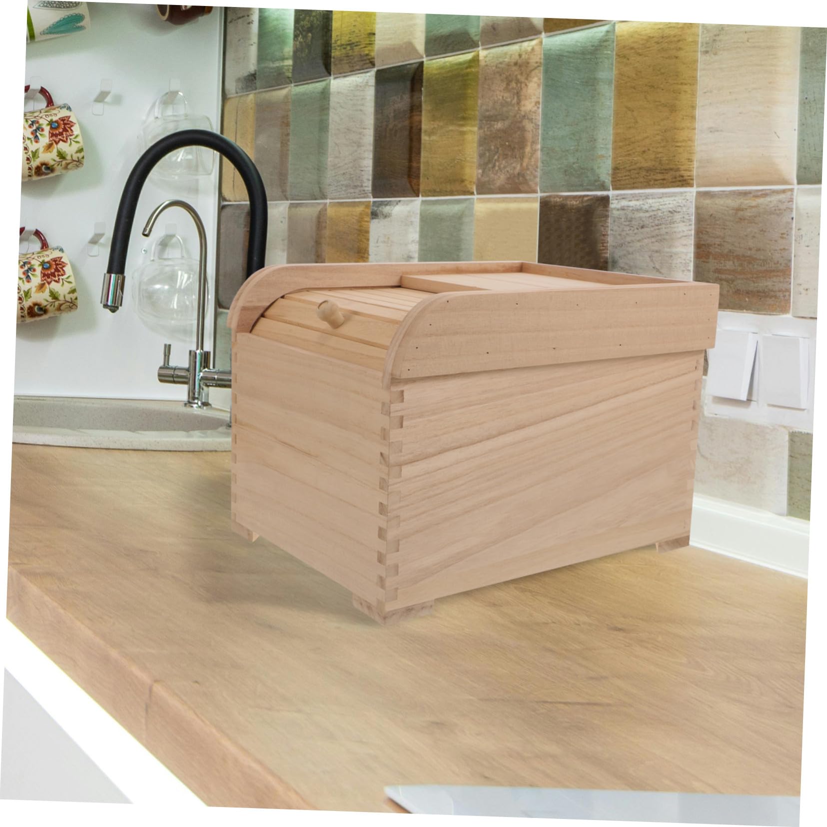 Boîte de Rangement à Riz en Bois Massif 5kg, Hermétique