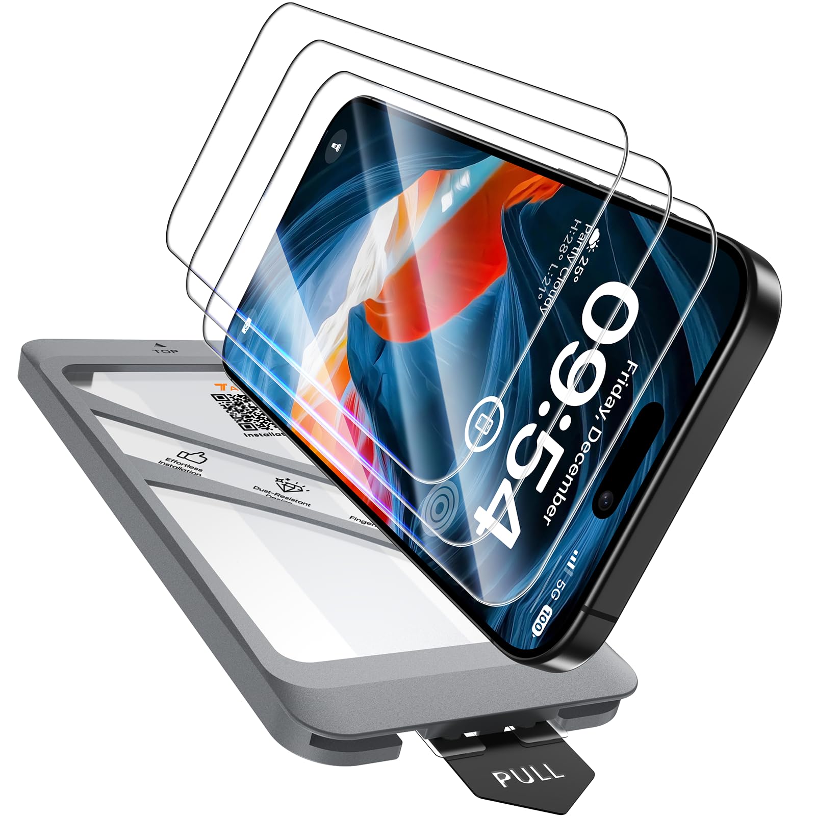 TAURI Vetro Temperato per iPhone 16 Pro 6.3 Pollici,Rimozione Automatica Della Polvere, Durezza 9H, Senza Bolle,Pellicola Protettiva per iPhone 16 Pro Film, 3 Pezzi