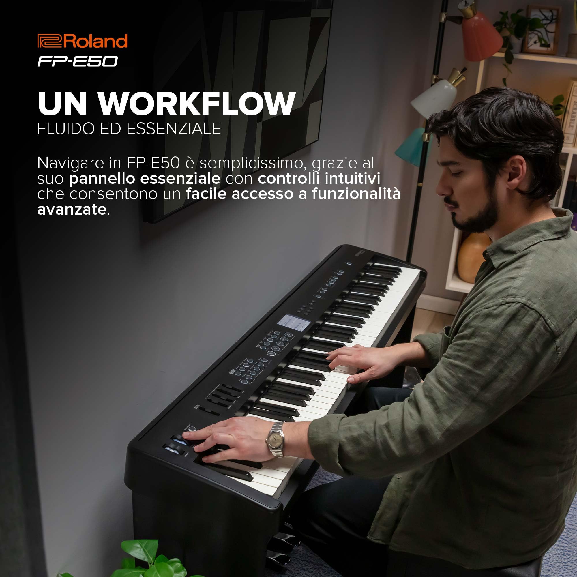 Roland Pianoforte digitale FP-E50 | Generatori sonori SuperNATURAL Piano e ZEN-Core | Tastiera con meccanica a martelletti a 88 tasti | Accompagnamento automatico professionale