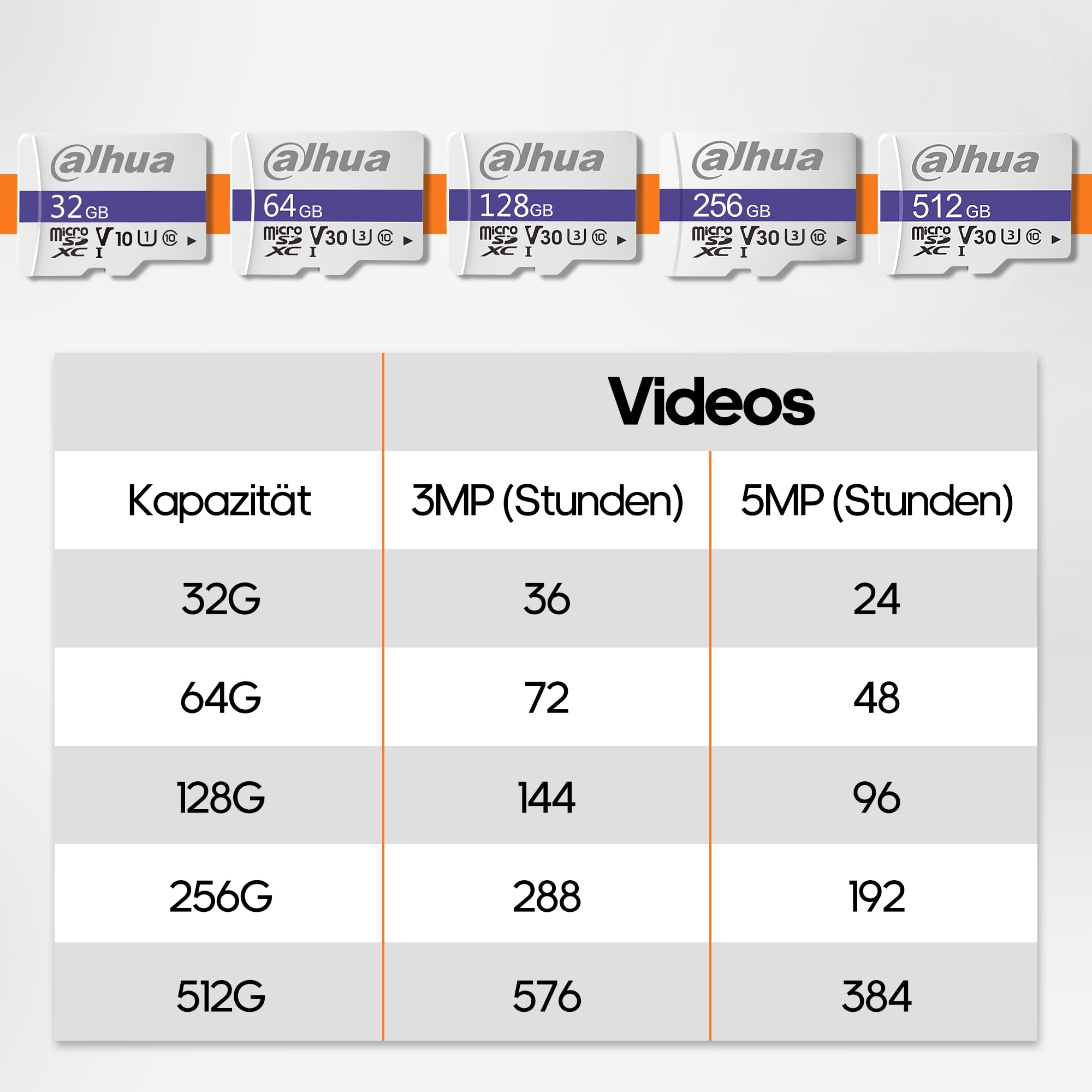 Dahua 512GB Micro SD Karte (microSDXC) – Class 10 UHS-I U3 V30 Speicherkarte Micro SD bis 95 MB/s, C100 High-Endurance SD Card für 4K Überwachung & Maximale Speichererweiterung (inkl. Adapter)