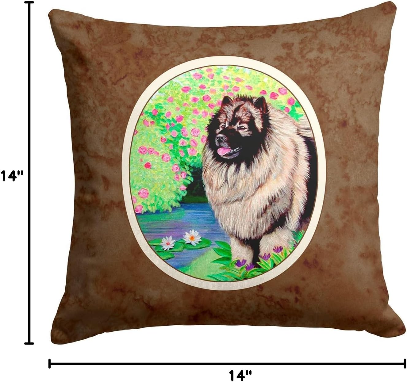 Caroline's Treasures 7074PW1414 Keeshond Fabric Decorative Pillow Machine Washable, Indoor Outdoor Decorative Pillow for Couch, Bed or Patio, 14Hx14W