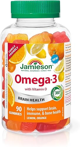 Jamieson Omega-3 gomitas, apto para la familia, sabores de frutas surtidos, 90 unidades