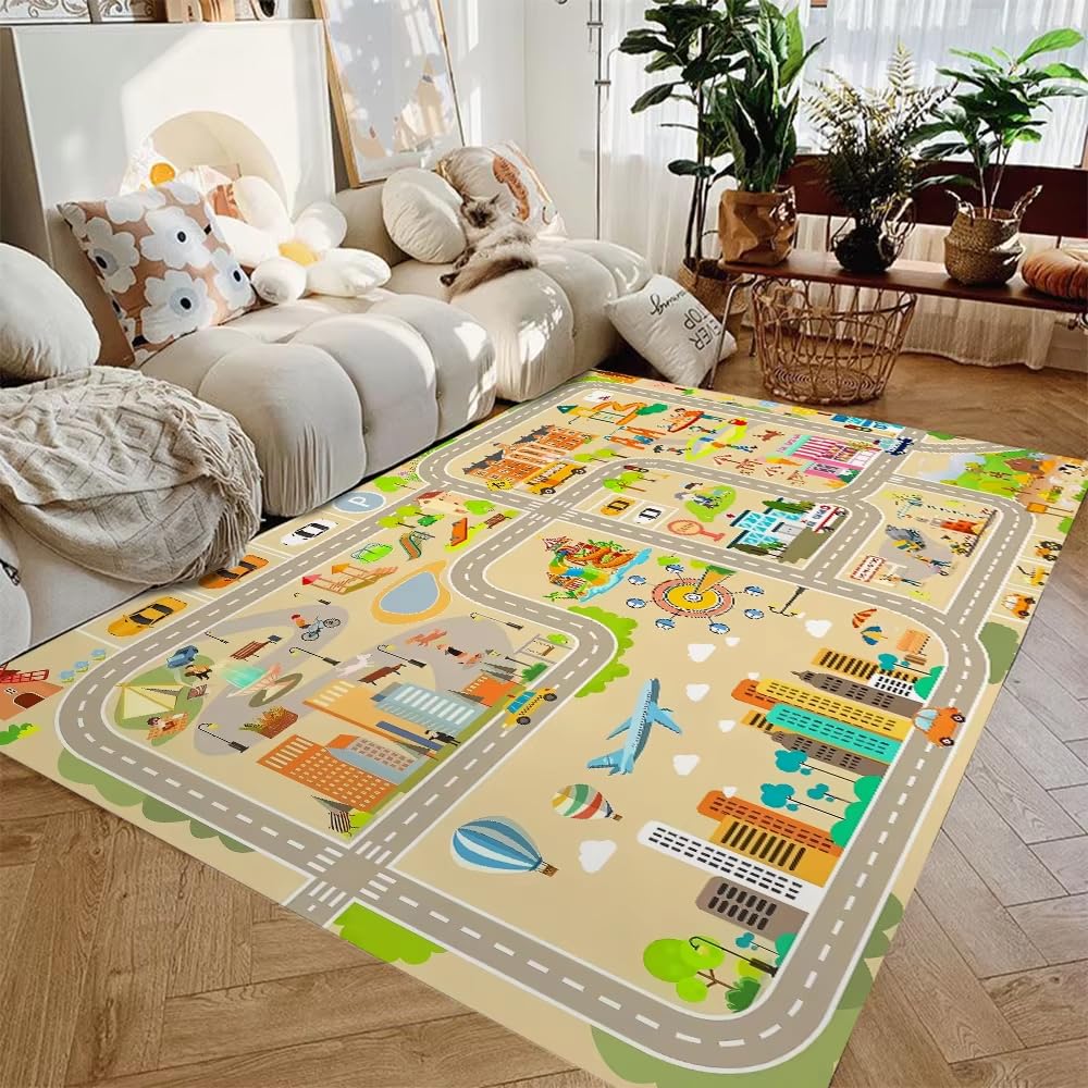 Tapis de jeu lavable circuit route pour nettoyer facilement la salle de jeux