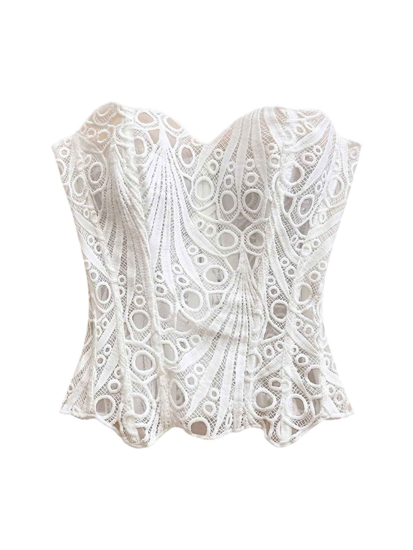 SHENHE Women's Strapless Corset Top Lace Up Embroidered Y2k Going Out Crop | Crop Embroidered Tube Bustier, Y2k,Crop Top