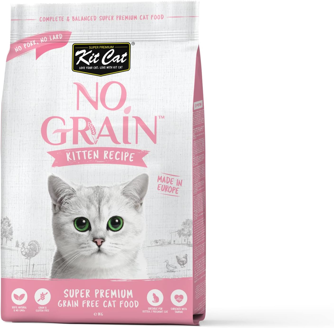 Kit Cat No Grain Super Premium Cat Food Kitten Recipe 1kg white