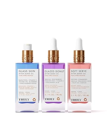 Truly Beauty After Shave Oil Trio | 3 Hydrating & Soothing Oils for Razor Burn Relief, Ingrown Prevention & Smooth, Soft Skin | Soft Serve, Glazed Donut & Glass Skin 3 Pc