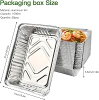DODUOS 50 db Alumínium Grillező Tálca 22x15x5,5 cm - Eldobható Sütőforma Grillezéshez, Sütéshez, Fagyasztáshoz - Hőálló Ezüst Tepsik 2