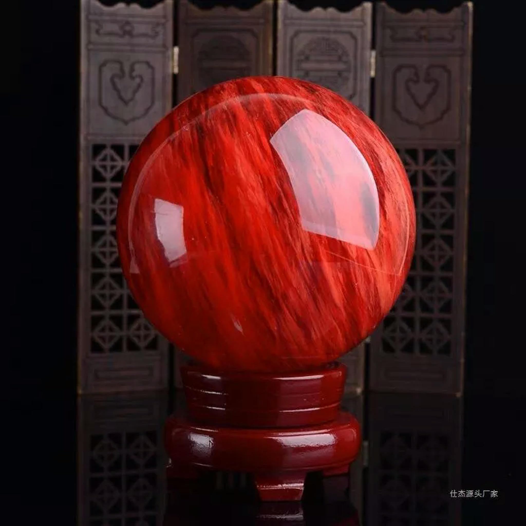 Sfera di Quarzo Rosso Grezzo Naturale da 80 mm, Sfera di Cristallo con Supporto