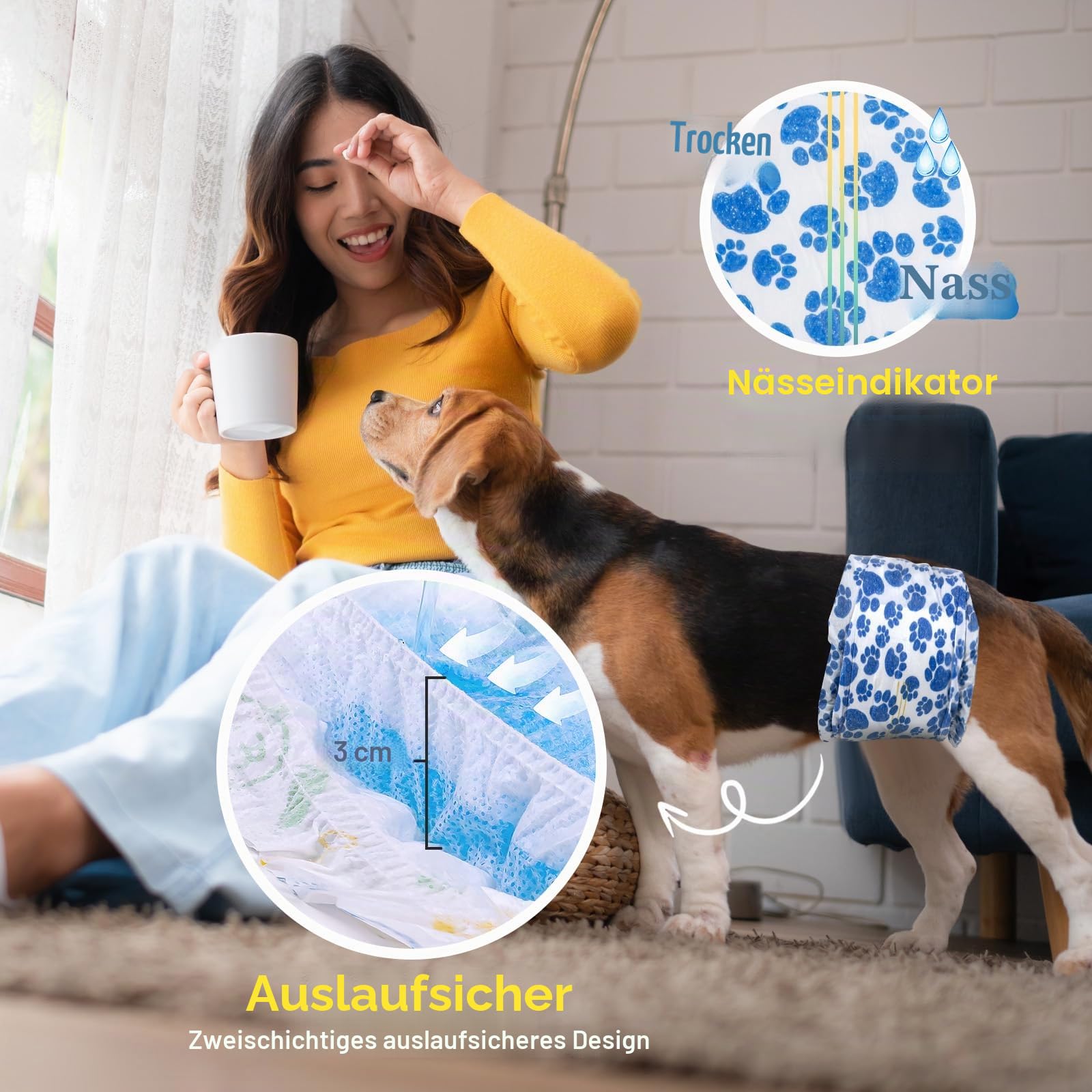 Dono Rüdenwindel, 60 Stück, Hundewindeln für Rüden, Windeln für Rüden in der Saison, Hunde Windeln Rüde mit Nässeindikator, super saugfähig, Inkontinenz, Reisen, XS, S, M, L