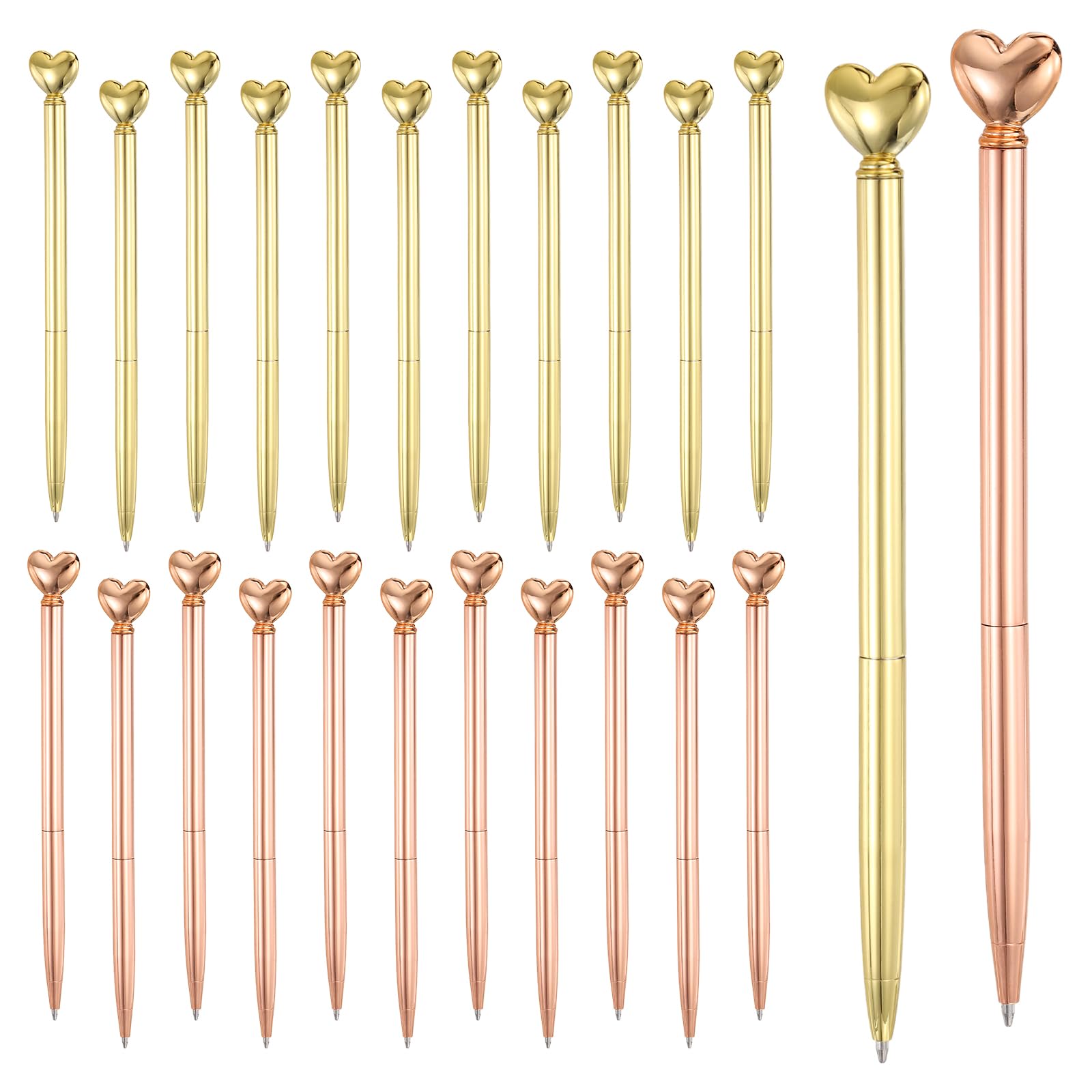 PATIKIL Heart Pens 1.0 mm Black Ink, 24 Pcs Metal Cute Pens Heart Ballpoint Retractable for Women Wedding Office Party Bridal Engagement Gifts Valentine's Day, Rose Gold/Electroplated Gold — image 1