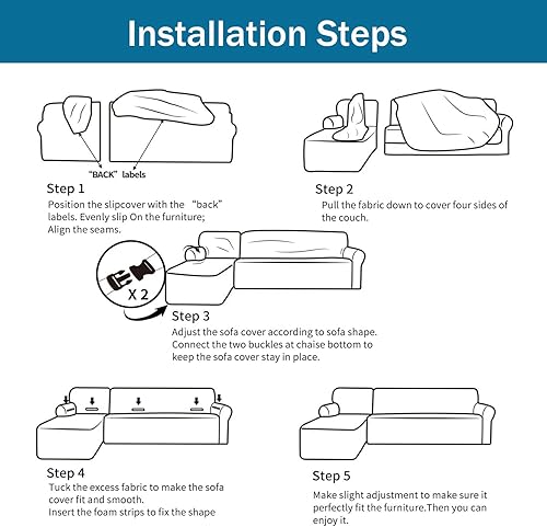 Vista 7 de Fundas para sofá modular, 2 piezas, funda de sofá de alta elasticidad en forma de L para 5 y 6 plazas, funda de sofá de tela de elastano