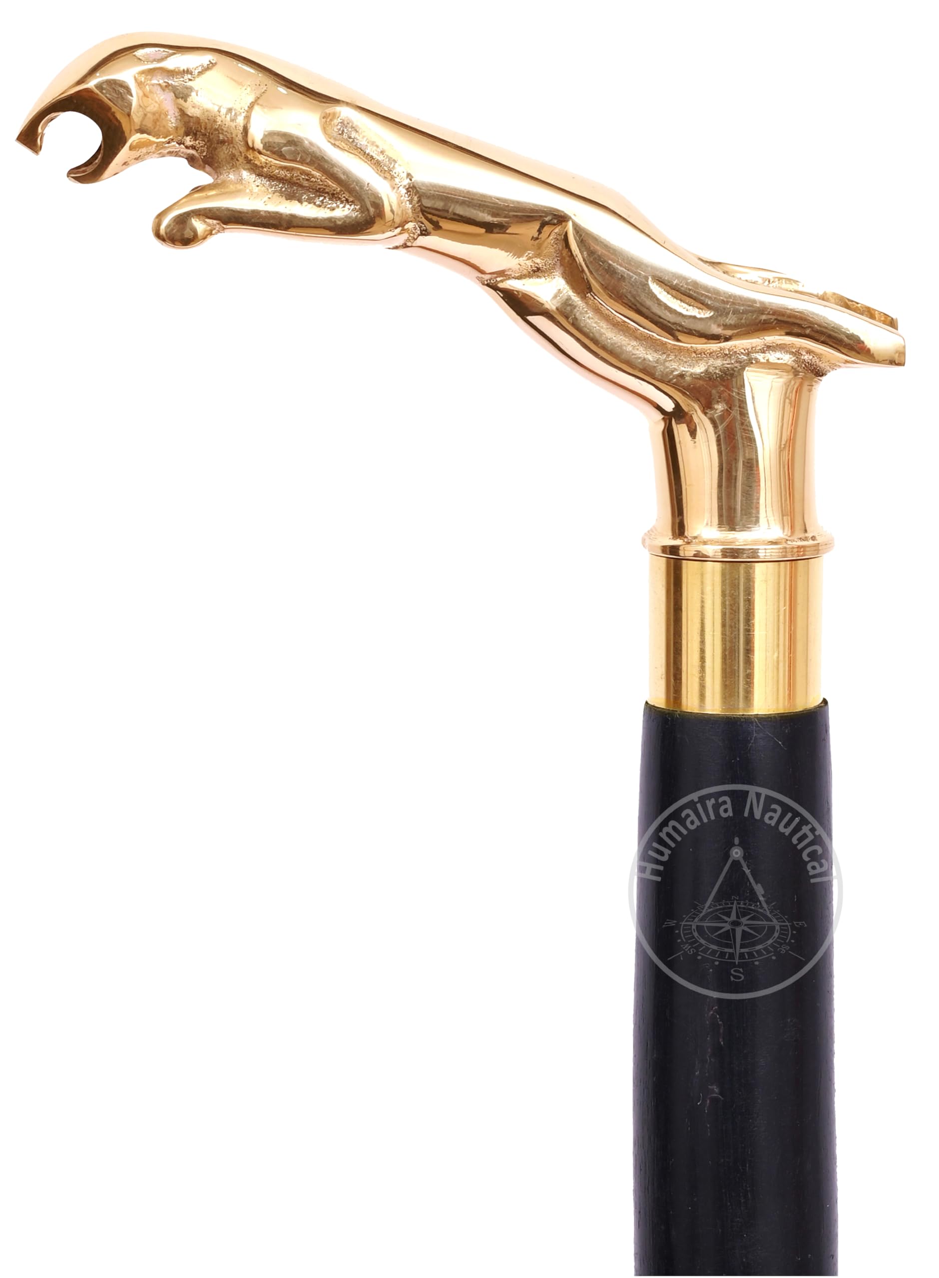Humaira Nautical Unique Handle Victorian Designer Jaguar Brass Wooden Walking Stick Vintage Canes