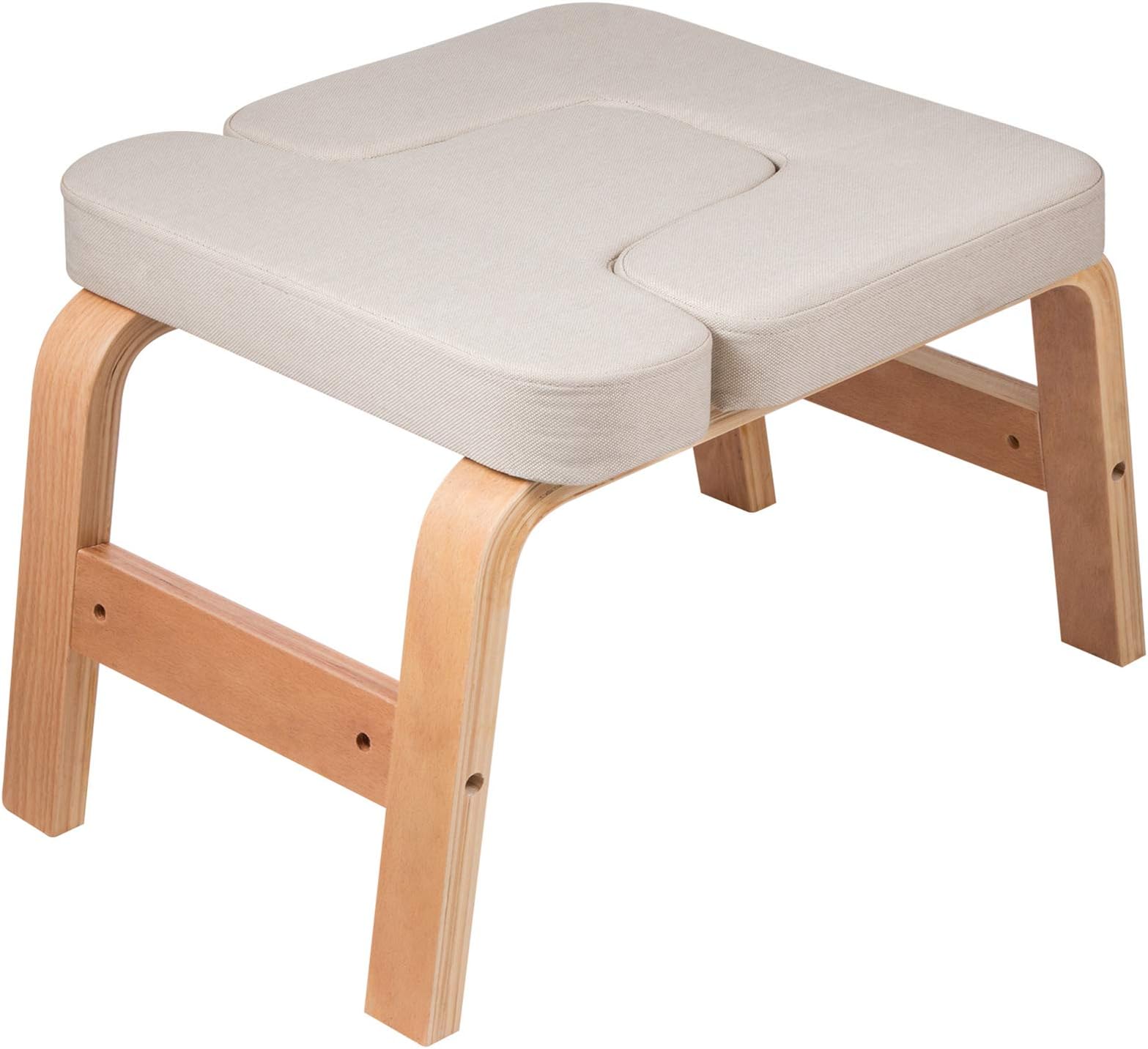 Happibuy Headstand Bench Wood Legs Yoga Inversion Chair with Suede Velvet Pads Headstand Trainer Stand Yoga Inversion Bench for Relieve Fatigue and Build Up Body (White Cotton)