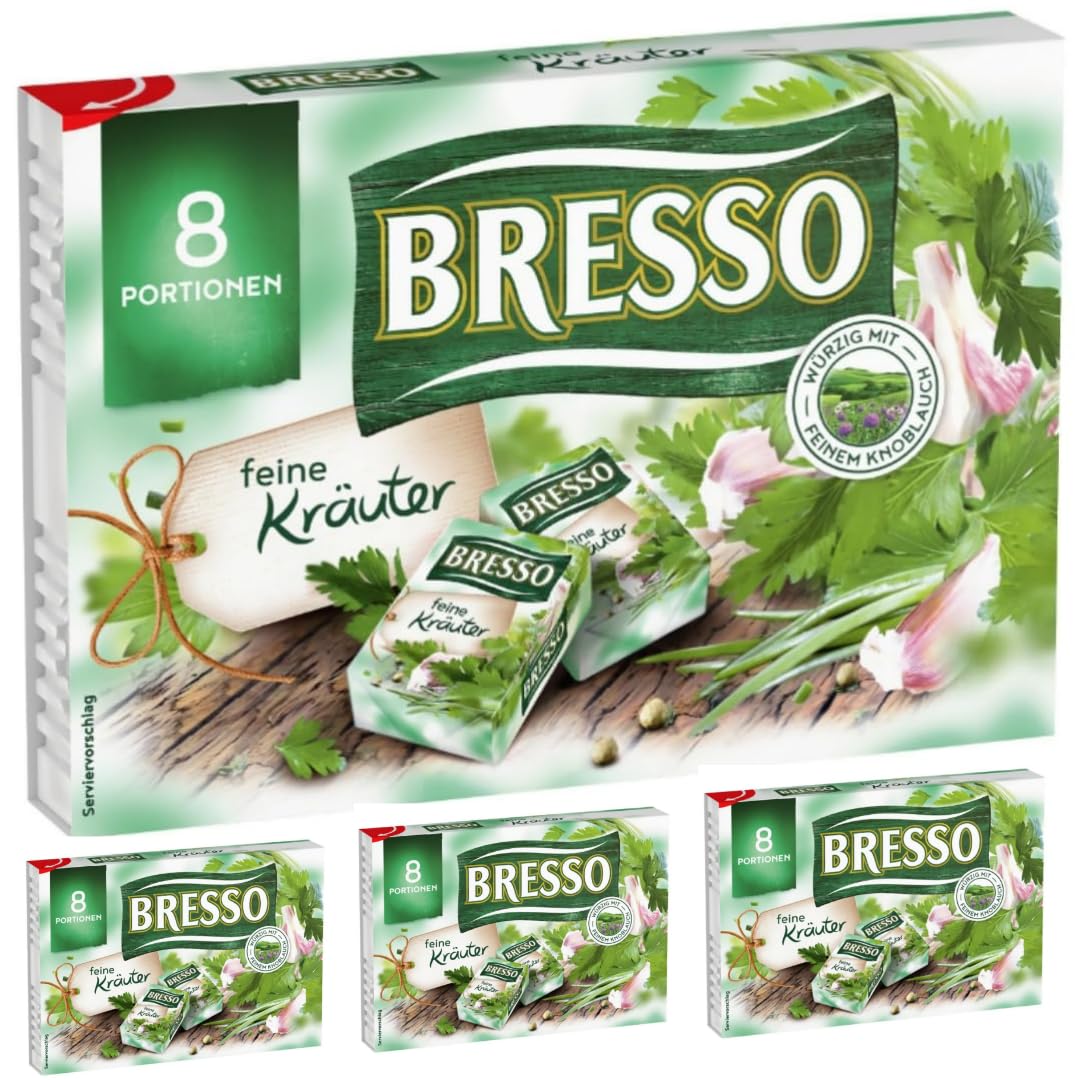 Bresso Portionen Feine Kräuter Käse Kräuterkäse Köstlicher Frischkäse 120 gramm X 4 STÜCK [Frischegarantie]