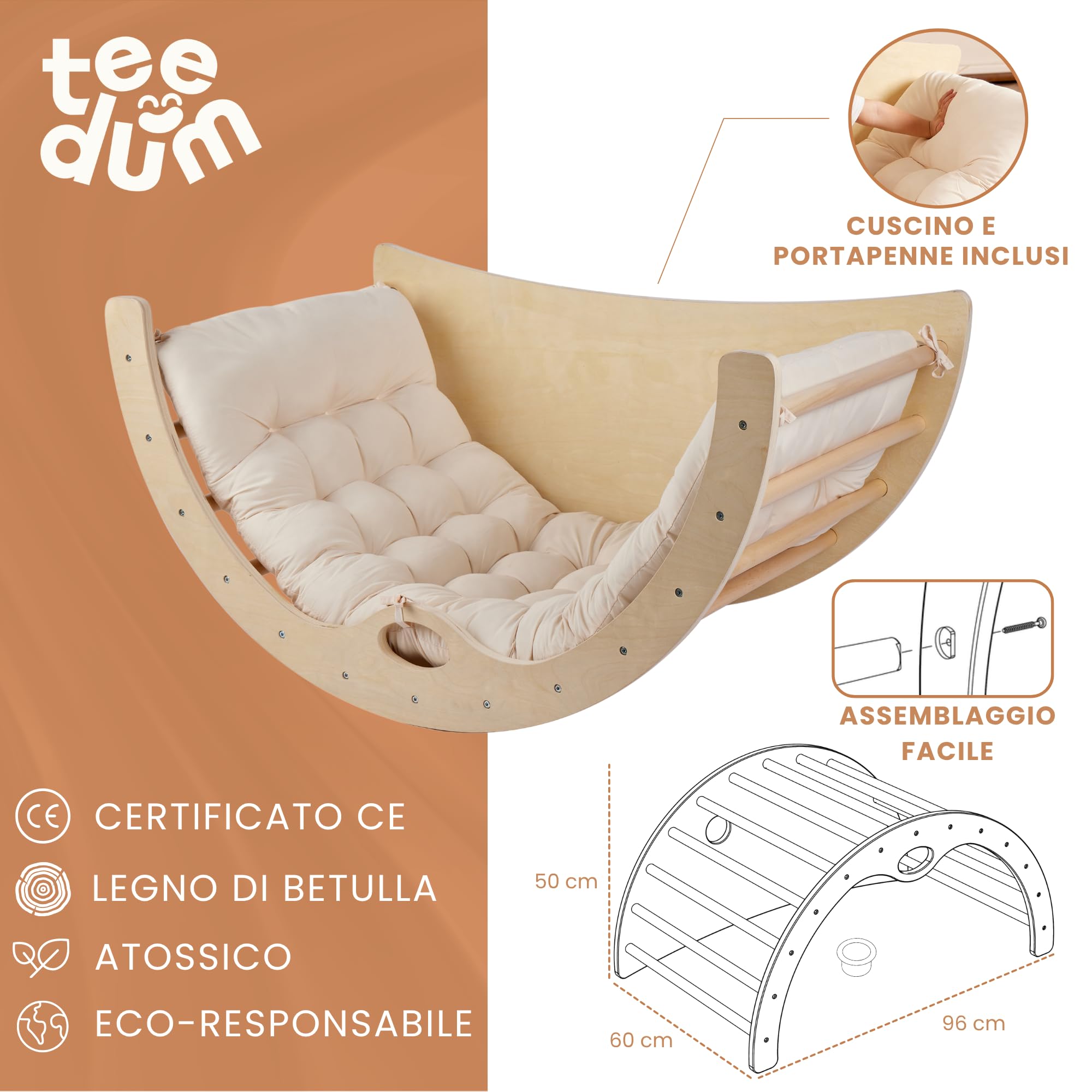 Arco da Arrampicata Montessori per Bambini - Giocattolo Educativo per capacità Motorie - Dondolo, Scivolo, Tavolo da Gioco - Ideale per Interni ed Esterni