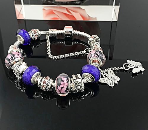 Miniatura 6 de Butterfly Charms Bracelet for Women Murano Glass Beads Flower DIY Charms Bracelets Birthday Gifts