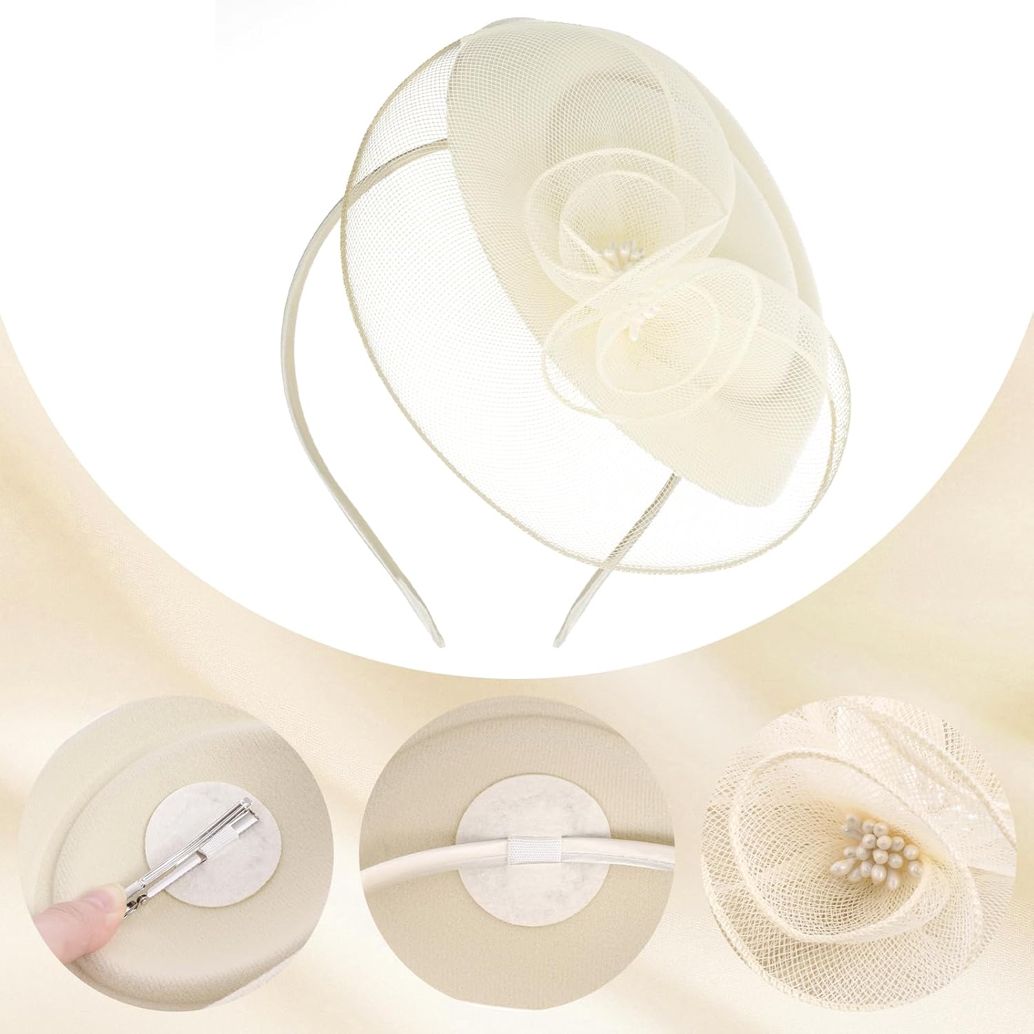 Womens Fascinators Hats Tea Party Hats Flower Mesh Pillbox Headband for Wedding Cocktail Church Dresses